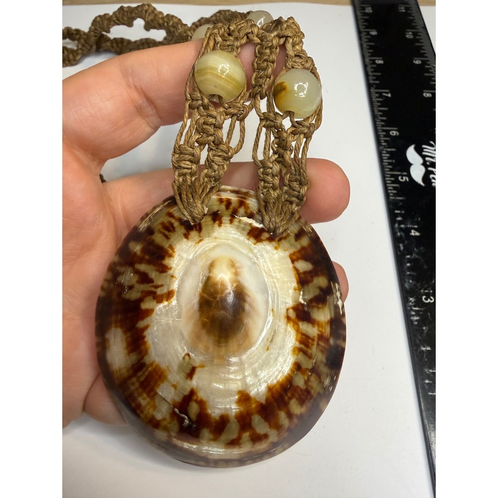 Handmade Macrame Limpet Shell Pendant Necklace Brown Earthy Boho Statement